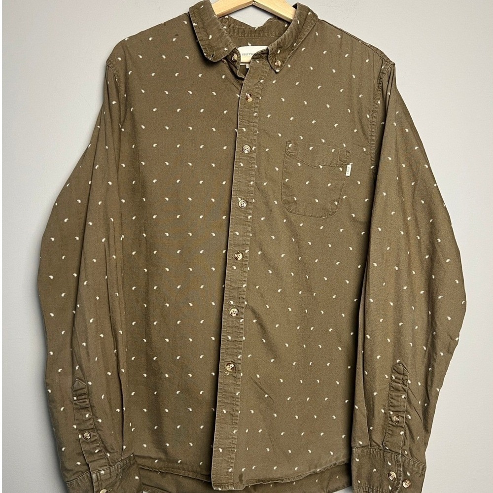 Obey Propaganda Shirt Men's Large Long Sleeve Button Down Olive Green